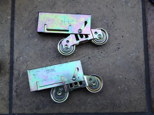 A pair of wheels that are sitting on the ground.